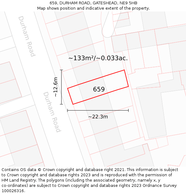 659, DURHAM ROAD, GATESHEAD, NE9 5HB: Plot and title map