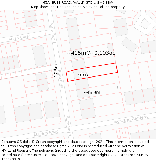 65A, BUTE ROAD, WALLINGTON, SM6 8BW: Plot and title map