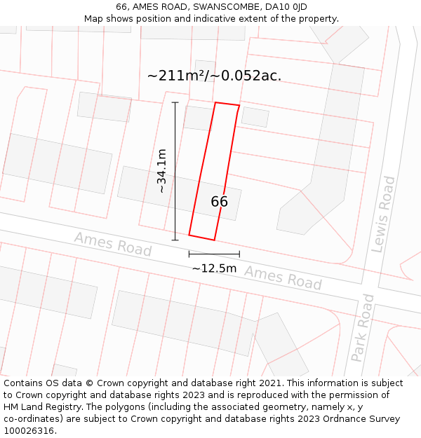 66, AMES ROAD, SWANSCOMBE, DA10 0JD: Plot and title map