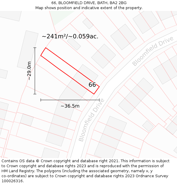 66, BLOOMFIELD DRIVE, BATH, BA2 2BG: Plot and title map
