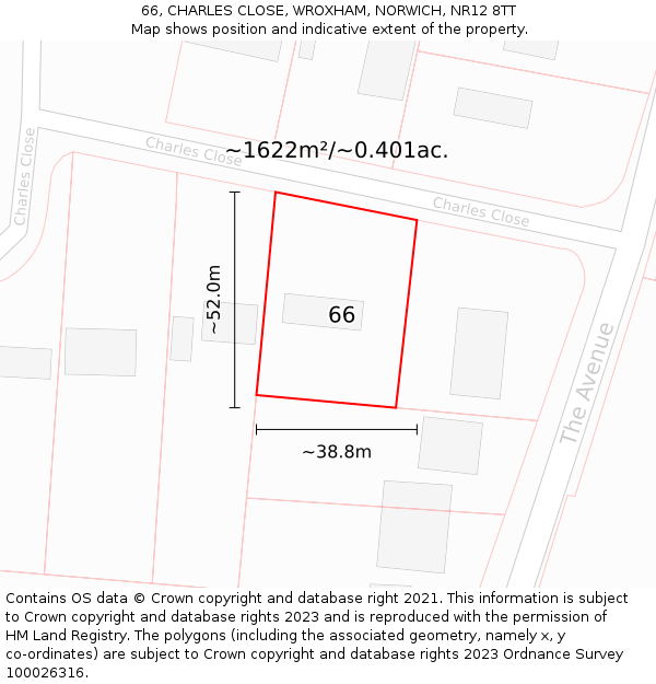 66, CHARLES CLOSE, WROXHAM, NORWICH, NR12 8TT: Plot and title map