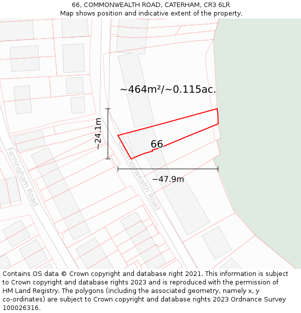 66, COMMONWEALTH ROAD, CATERHAM, CR3 6LR: Plot and title map