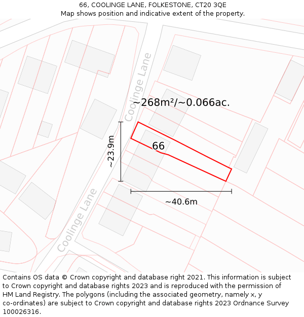 66, COOLINGE LANE, FOLKESTONE, CT20 3QE: Plot and title map