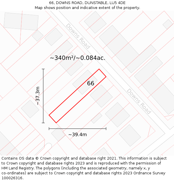66, DOWNS ROAD, DUNSTABLE, LU5 4DE: Plot and title map