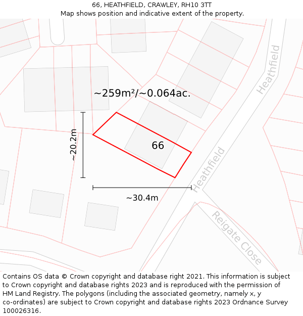 66, HEATHFIELD, CRAWLEY, RH10 3TT: Plot and title map