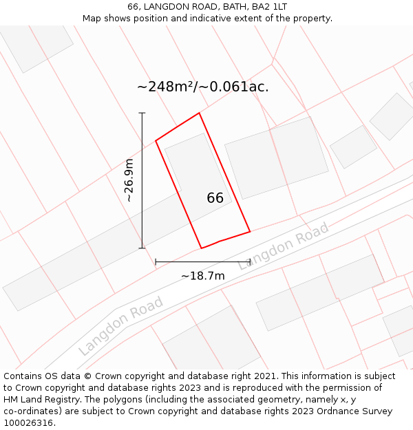 66, LANGDON ROAD, BATH, BA2 1LT: Plot and title map