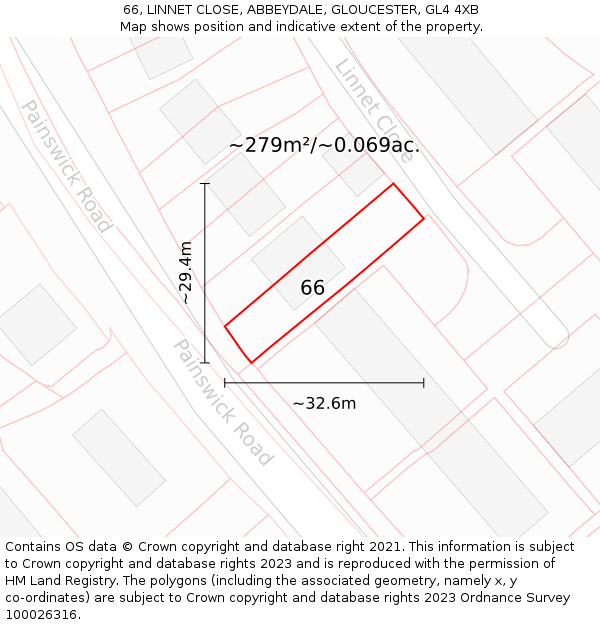 66, LINNET CLOSE, ABBEYDALE, GLOUCESTER, GL4 4XB: Plot and title map