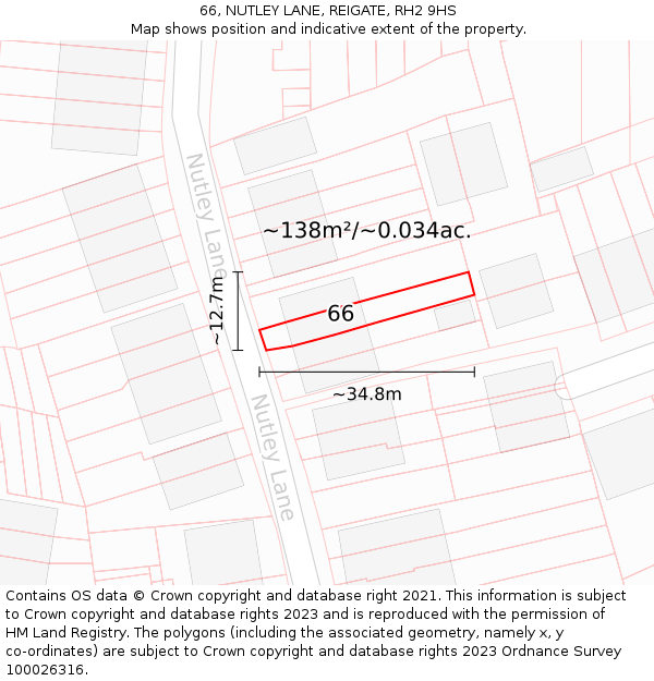 66, NUTLEY LANE, REIGATE, RH2 9HS: Plot and title map