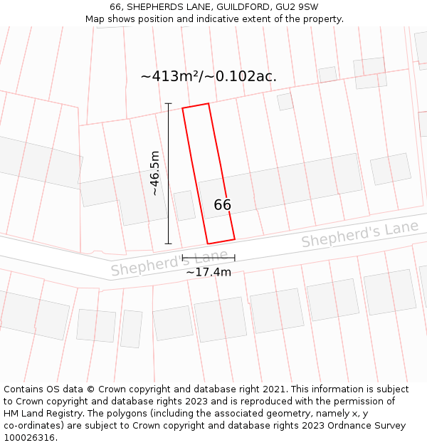 66, SHEPHERDS LANE, GUILDFORD, GU2 9SW: Plot and title map