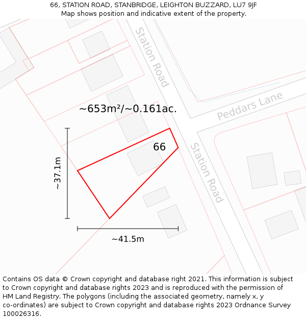 66, STATION ROAD, STANBRIDGE, LEIGHTON BUZZARD, LU7 9JF: Plot and title map