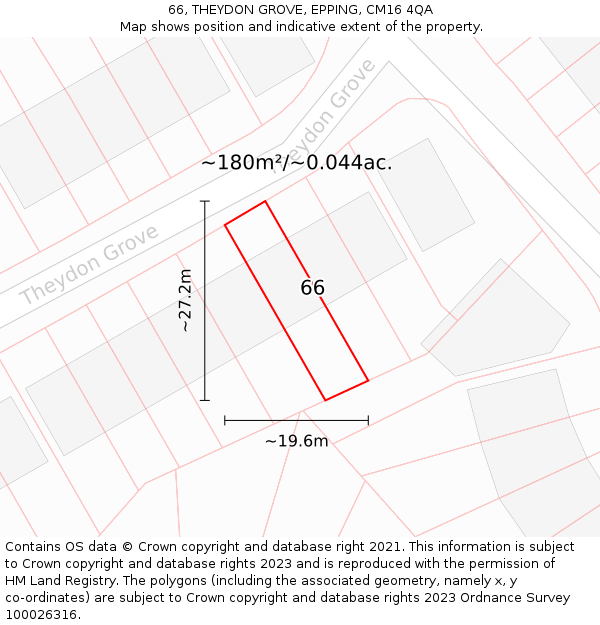 66, THEYDON GROVE, EPPING, CM16 4QA: Plot and title map