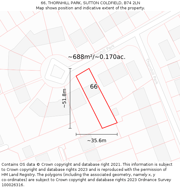 66, THORNHILL PARK, SUTTON COLDFIELD, B74 2LN: Plot and title map