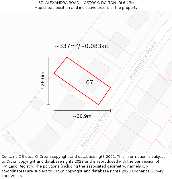 67, ALEXANDRA ROAD, LOSTOCK, BOLTON, BL6 4BH: Plot and title map