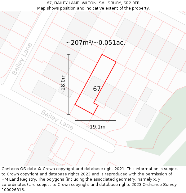 67, BAILEY LANE, WILTON, SALISBURY, SP2 0FR: Plot and title map