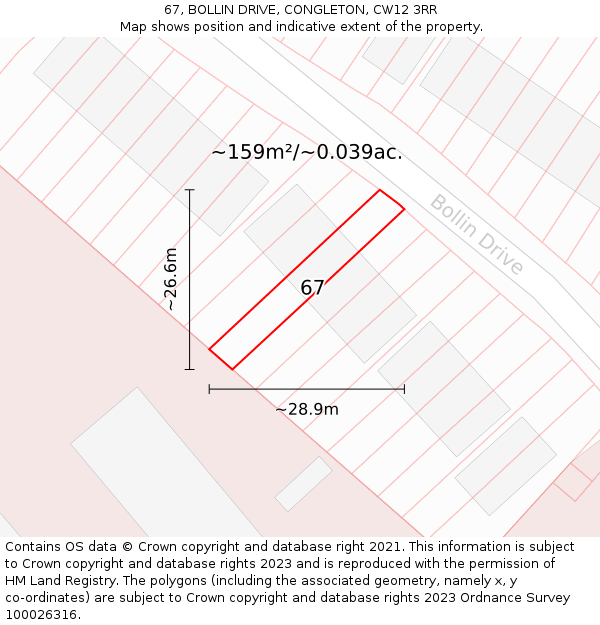 67, BOLLIN DRIVE, CONGLETON, CW12 3RR: Plot and title map