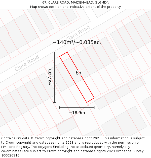 67, CLARE ROAD, MAIDENHEAD, SL6 4DN: Plot and title map