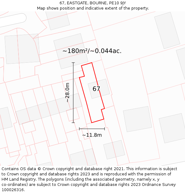 67, EASTGATE, BOURNE, PE10 9JY: Plot and title map