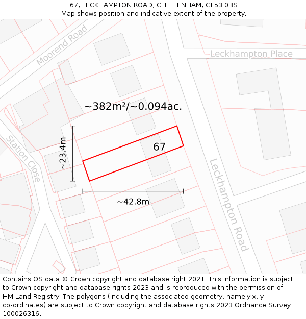 67, LECKHAMPTON ROAD, CHELTENHAM, GL53 0BS: Plot and title map