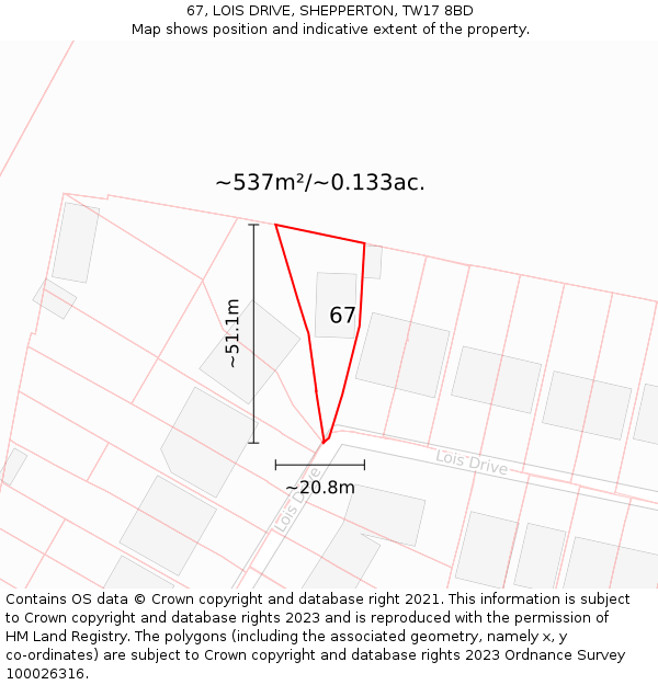 67, LOIS DRIVE, SHEPPERTON, TW17 8BD: Plot and title map