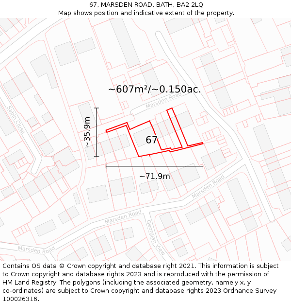 67, MARSDEN ROAD, BATH, BA2 2LQ: Plot and title map