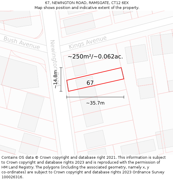 67, NEWINGTON ROAD, RAMSGATE, CT12 6EX: Plot and title map