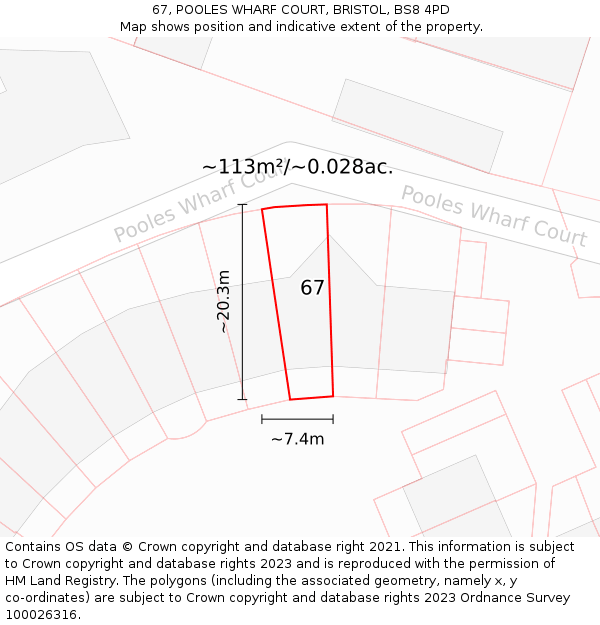 67, POOLES WHARF COURT, BRISTOL, BS8 4PD: Plot and title map