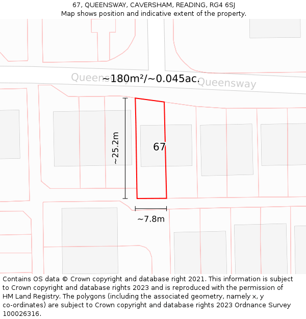 67, QUEENSWAY, CAVERSHAM, READING, RG4 6SJ: Plot and title map