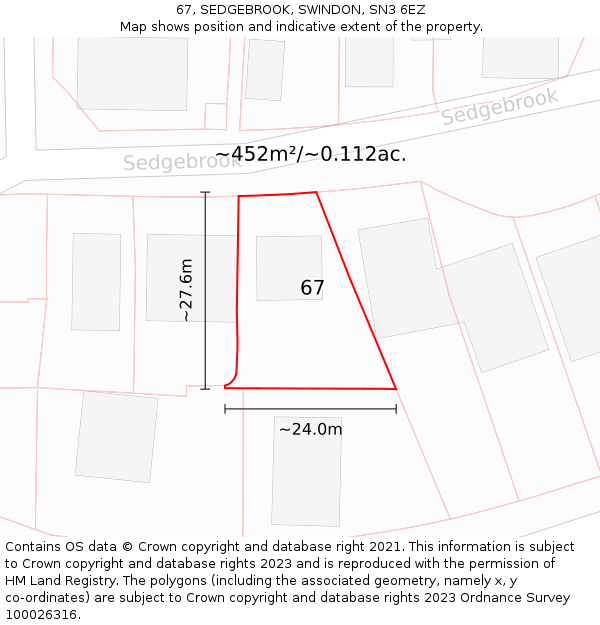 67, SEDGEBROOK, SWINDON, SN3 6EZ: Plot and title map