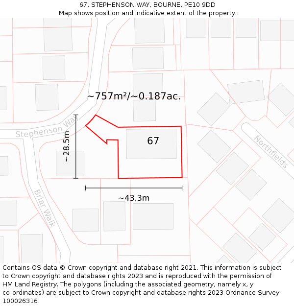 67, STEPHENSON WAY, BOURNE, PE10 9DD: Plot and title map