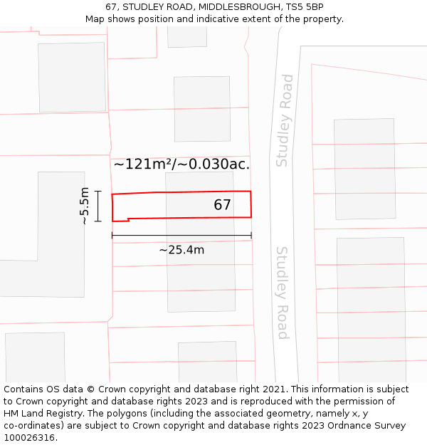 67, STUDLEY ROAD, MIDDLESBROUGH, TS5 5BP: Plot and title map