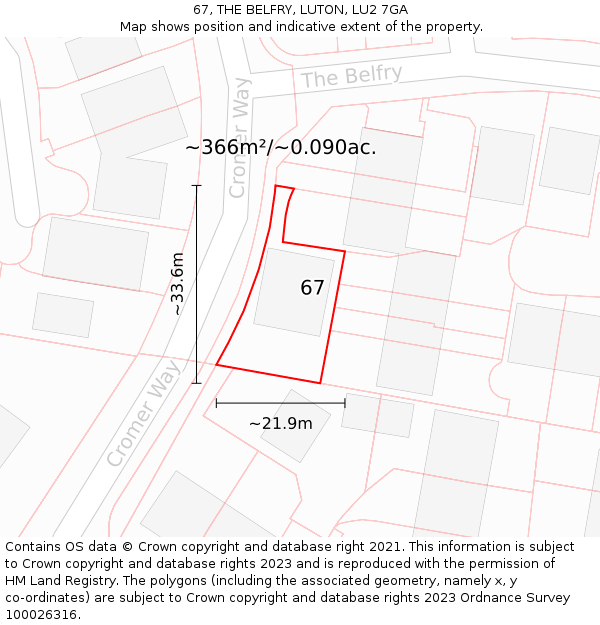 67, THE BELFRY, LUTON, LU2 7GA: Plot and title map