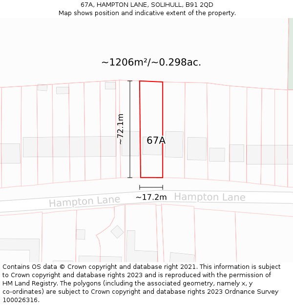 67A, HAMPTON LANE, SOLIHULL, B91 2QD: Plot and title map