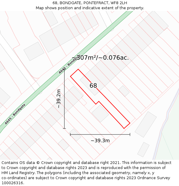 68, BONDGATE, PONTEFRACT, WF8 2LH: Plot and title map