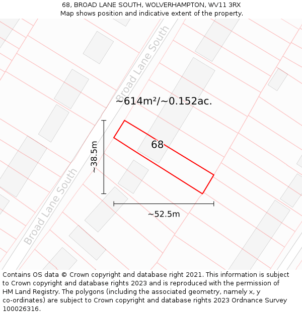 68, BROAD LANE SOUTH, WOLVERHAMPTON, WV11 3RX: Plot and title map