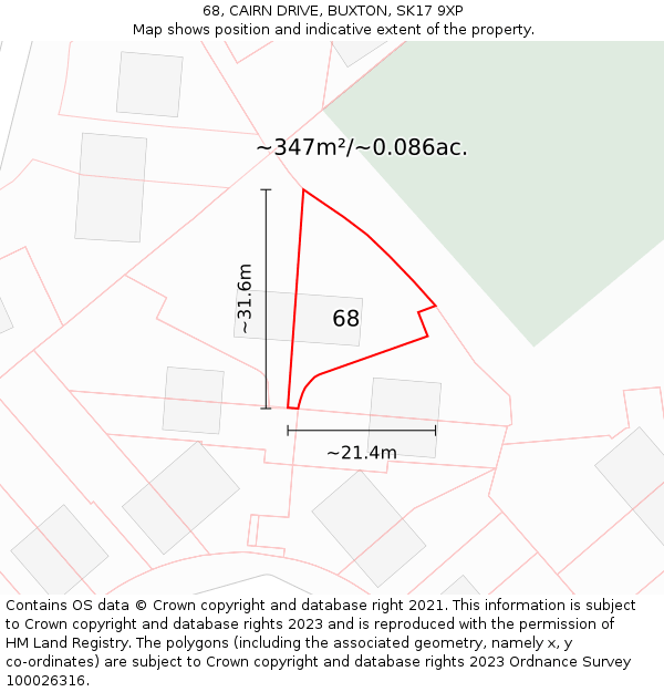 68, CAIRN DRIVE, BUXTON, SK17 9XP: Plot and title map