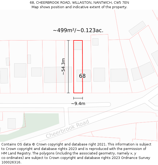 68, CHEERBROOK ROAD, WILLASTON, NANTWICH, CW5 7EN: Plot and title map