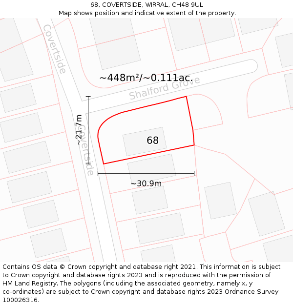 68, COVERTSIDE, WIRRAL, CH48 9UL: Plot and title map