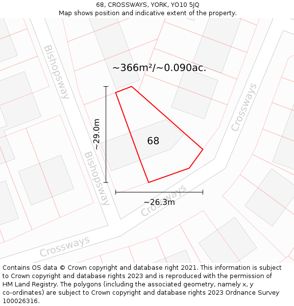 68, CROSSWAYS, YORK, YO10 5JQ: Plot and title map