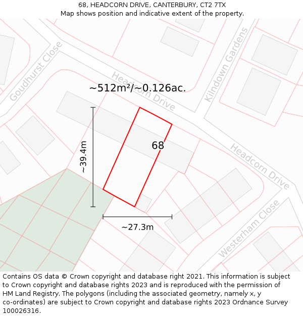 68, HEADCORN DRIVE, CANTERBURY, CT2 7TX: Plot and title map