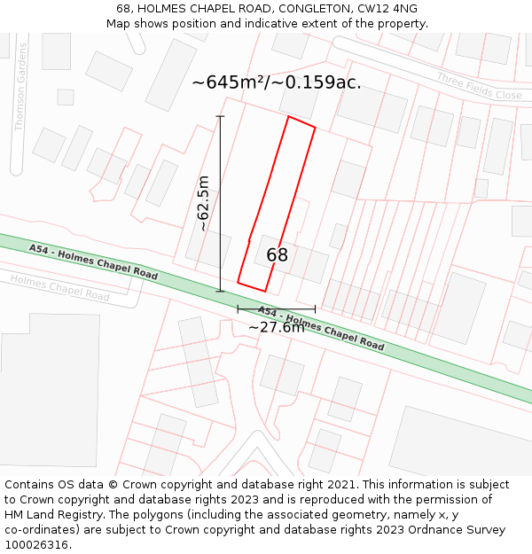 68, HOLMES CHAPEL ROAD, CONGLETON, CW12 4NG: Plot and title map