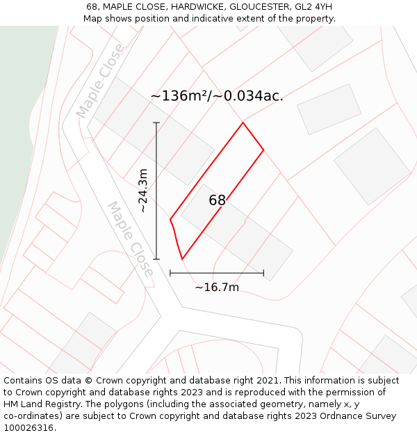 68, MAPLE CLOSE, HARDWICKE, GLOUCESTER, GL2 4YH: Plot and title map