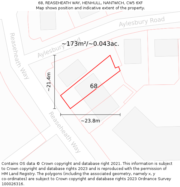 68, REASEHEATH WAY, HENHULL, NANTWICH, CW5 6XF: Plot and title map
