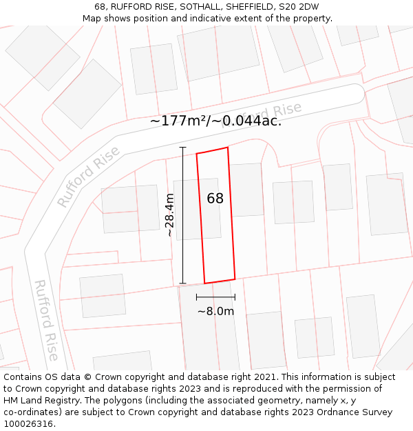 68, RUFFORD RISE, SOTHALL, SHEFFIELD, S20 2DW: Plot and title map