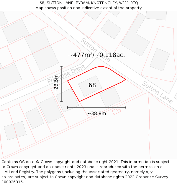 68, SUTTON LANE, BYRAM, KNOTTINGLEY, WF11 9EQ: Plot and title map