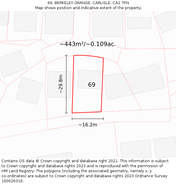 69, BERKELEY GRANGE, CARLISLE, CA2 7PN: Plot and title map