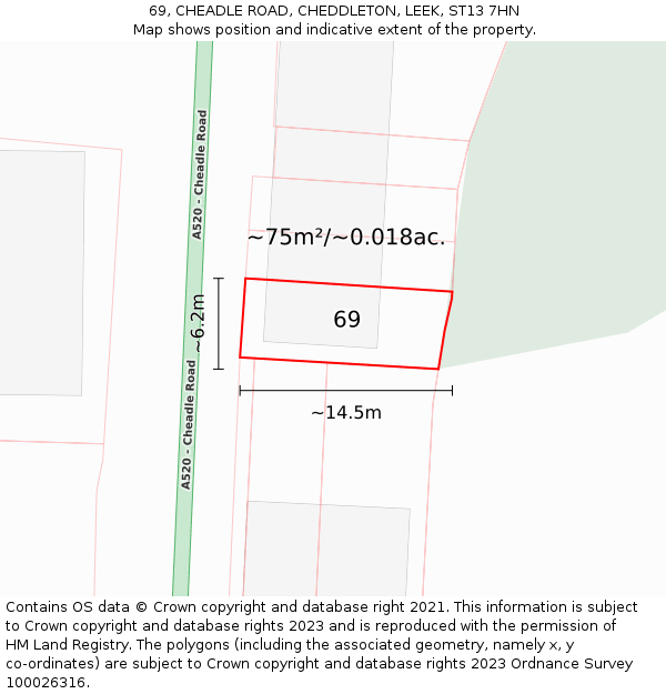 69, CHEADLE ROAD, CHEDDLETON, LEEK, ST13 7HN: Plot and title map