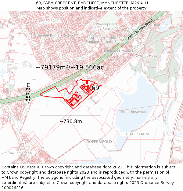 69, FARM CRESCENT, RADCLIFFE, MANCHESTER, M26 4LU: Plot and title map