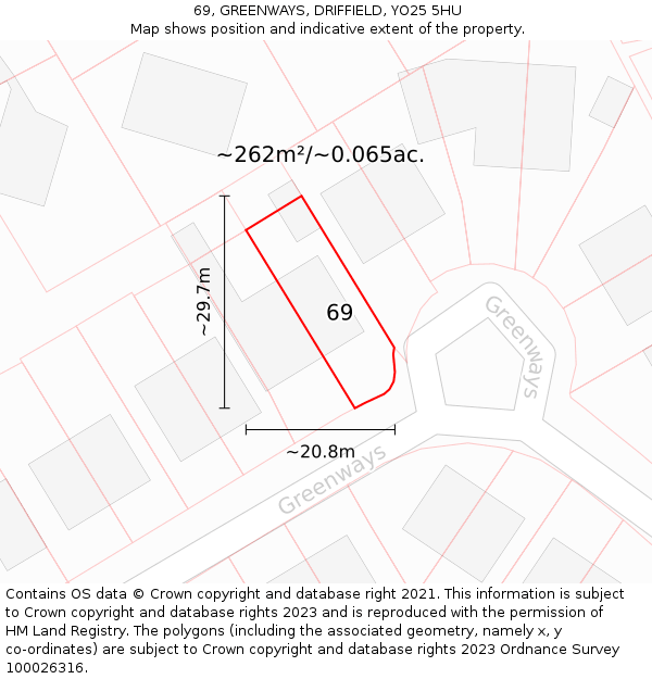 69, GREENWAYS, DRIFFIELD, YO25 5HU: Plot and title map