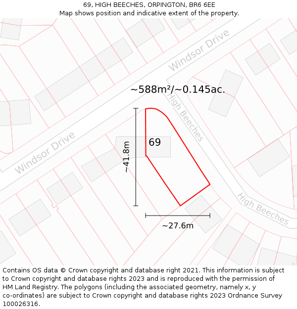 69, HIGH BEECHES, ORPINGTON, BR6 6EE: Plot and title map