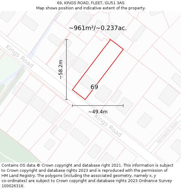 69, KINGS ROAD, FLEET, GU51 3AS: Plot and title map